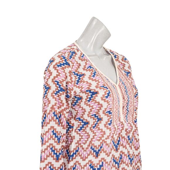 Roberta Roller Rabbit Women's Vneck Blouse Crochet cuffs multi color sz Small - Picture 9 of 9